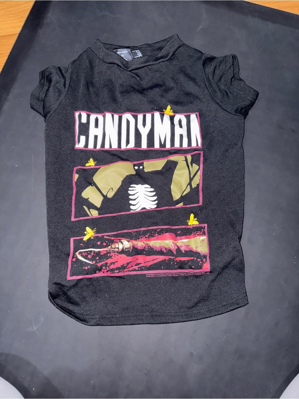 Candyman Graphic Black Dog Tee with Pink & Olive Accents
